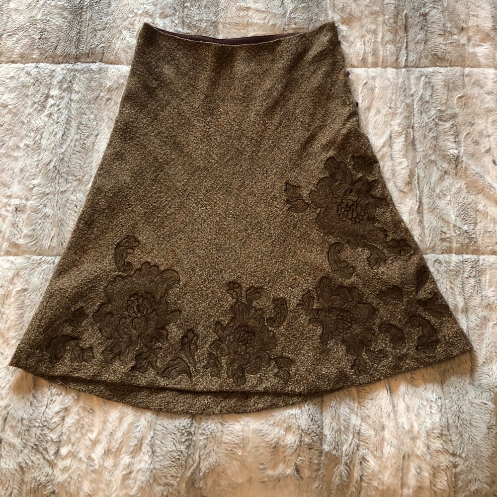 Express Brown Floral Appliqué A-line skirt. Sz 7/8